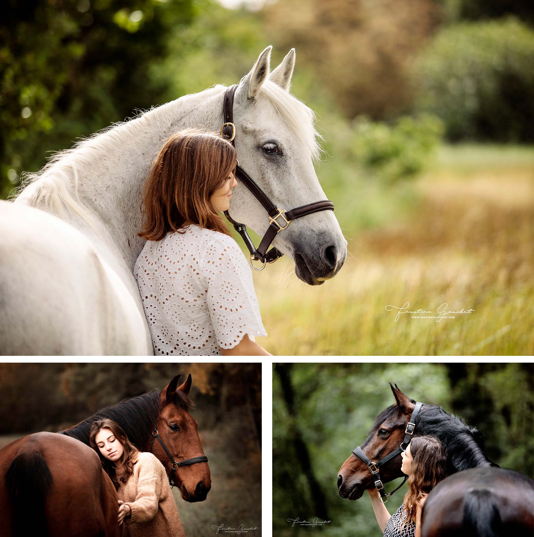 pose avec son cheval : dans le creux de l'encolure